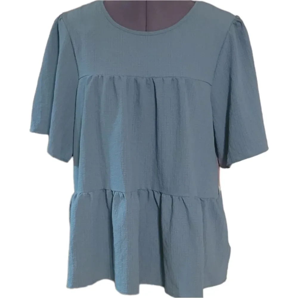 SOLD🎯Arula NWT Boho Tiered Blue Ruffle Blouse Size XL - Picture 5 of 12